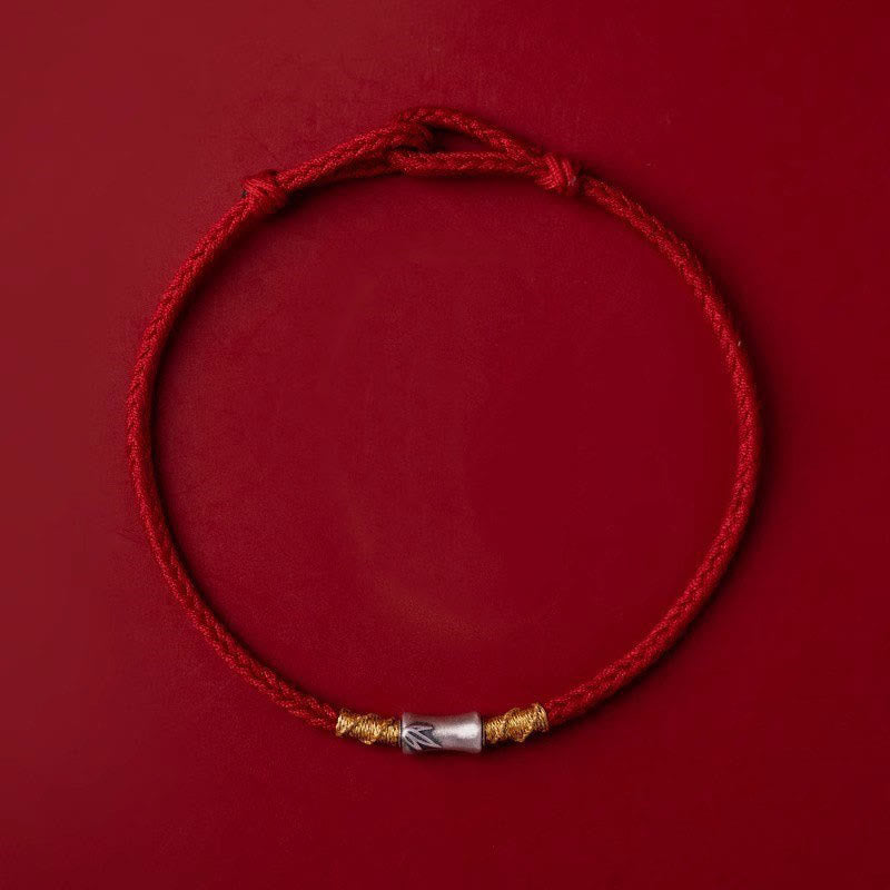 Braccialetto intrecciato con corda rossa portafortuna in argento sterling 925 fatto a mano con motivo in bambù , Buddha Stones