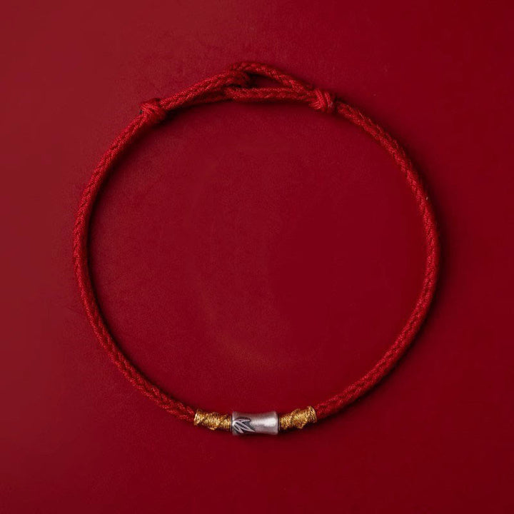Braccialetto intrecciato con corda rossa portafortuna in argento sterling 925 fatto a mano con motivo in bambù , Buddha Stones