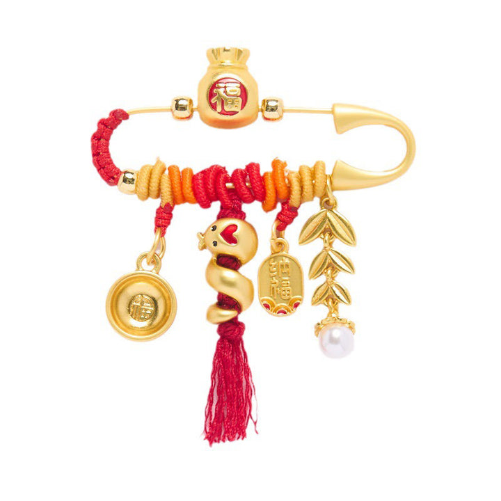 Buddha Stones Rame Anno del serpente Nappe Corda Spike Fu Bowl Lucky Fortune Borsa Spilla