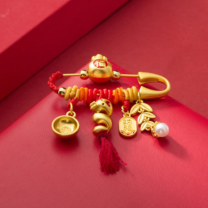 Buddha Stones Rame Anno del serpente Nappe Corda Spike Fu Bowl Lucky Fortune Borsa Spilla