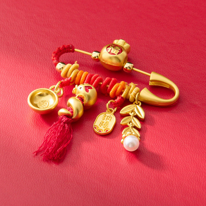 Buddha Stones Rame Anno del serpente Nappe Corda Spike Fu Bowl Lucky Fortune Borsa Spilla