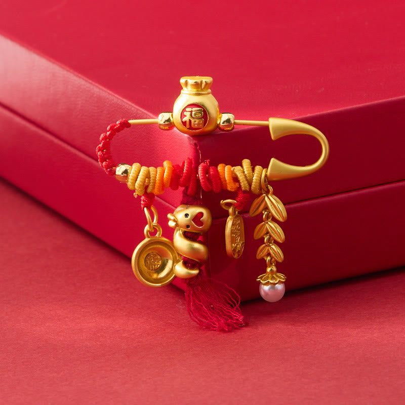 Buddha Stones Rame Anno del serpente Nappe Corda Spike Fu Bowl Lucky Fortune Borsa Spilla