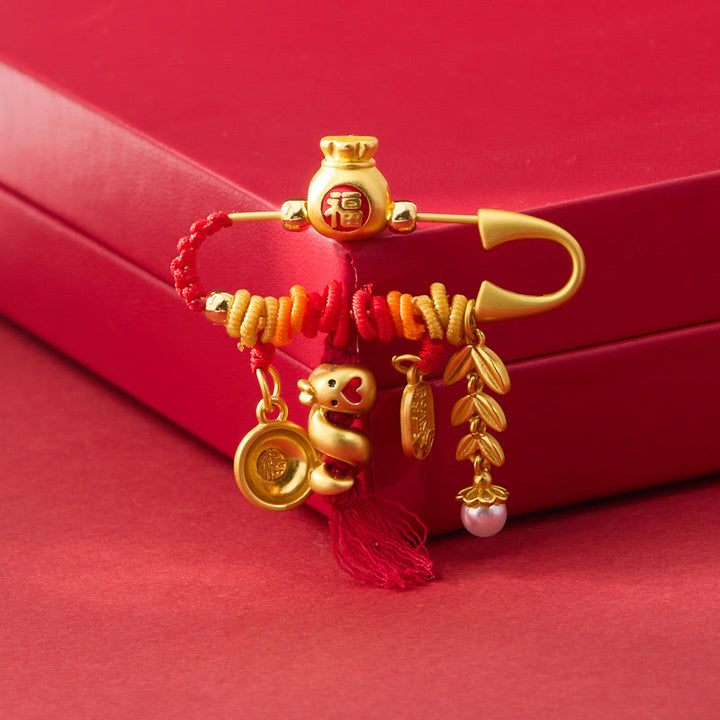 Buddha Stones Rame Anno del serpente Nappe Corda Spike Fu Bowl Lucky Fortune Borsa Spilla