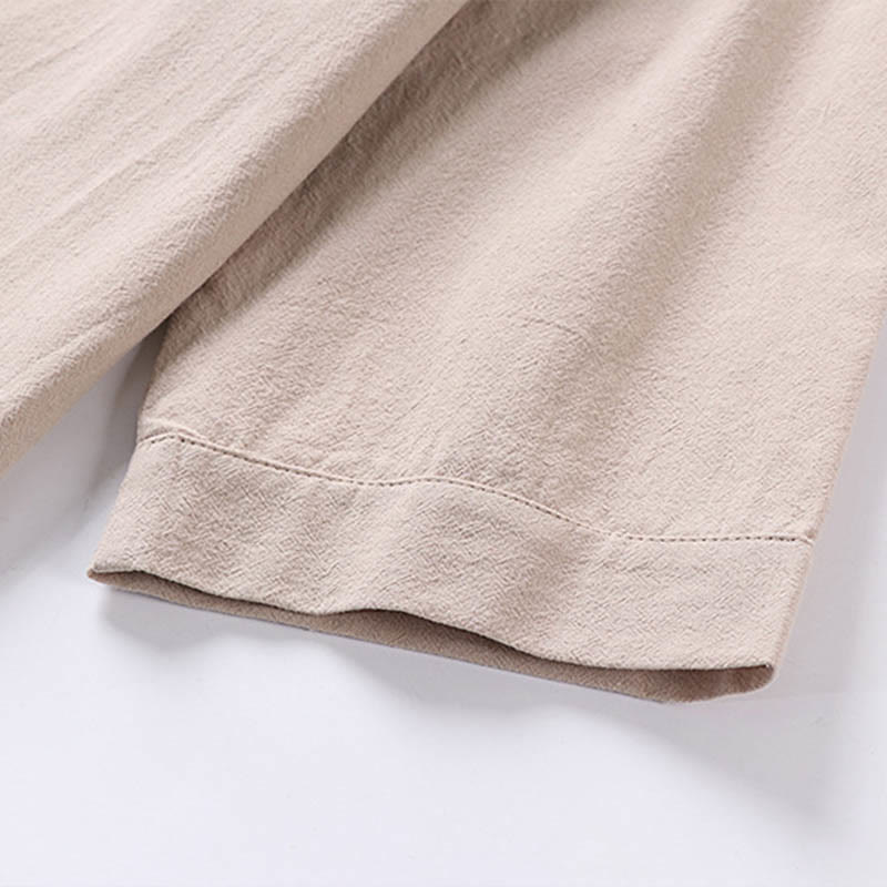 Camicia da uomo in lino e cotone con bottoni frontali, manica a tre quarti, casual, tinta unita , Buddha Stones, con tasche
