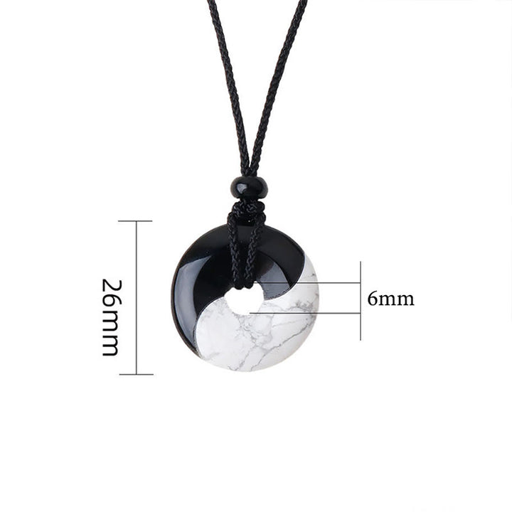 Buddha Stones Ossidiana nera naturale Turchese bianco Yin Yang Pace Fibbia Design Corda intrecciata Forza Collana Pendente