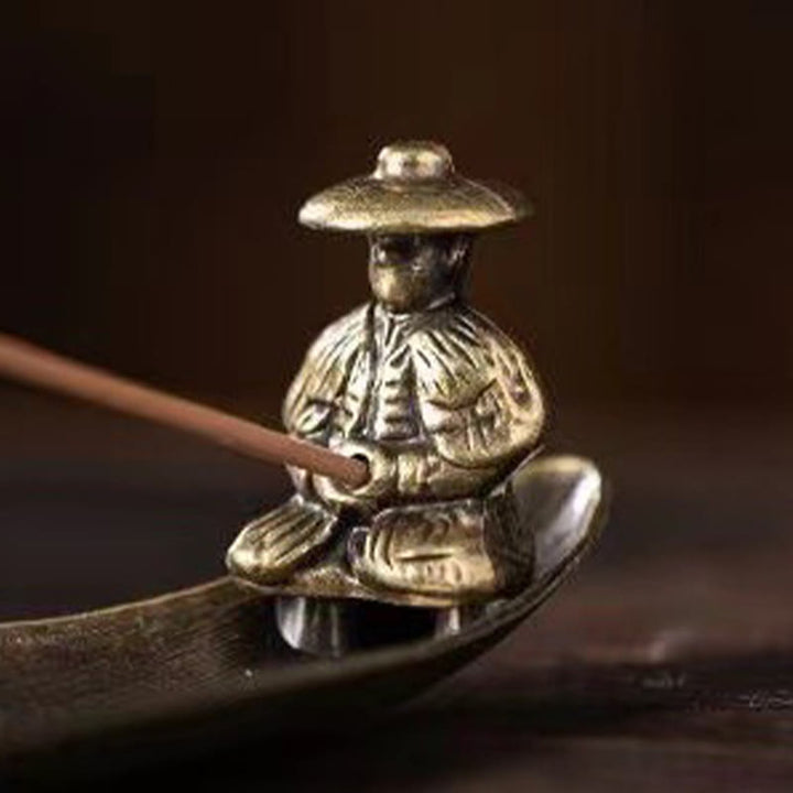 Buddha Stones Pescatore Barca Koi Pesce Lega di Zinco Porta Bastoncini di Incenso Bruciatore di Incenso Curativo Decorazione