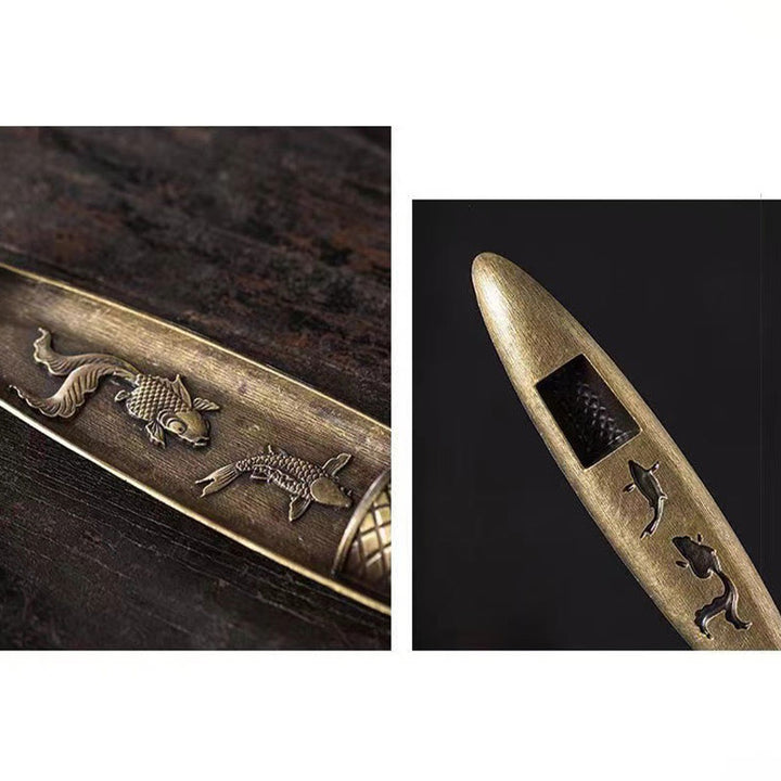 Buddha Stones Pescatore Barca Koi Pesce Lega di Zinco Porta Bastoncini di Incenso Bruciatore di Incenso Curativo Decorazione