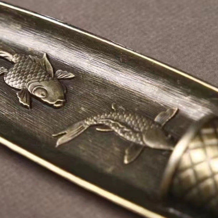 Buddha Stones Pescatore Barca Koi Pesce Lega di Zinco Porta Bastoncini di Incenso Bruciatore di Incenso Curativo Decorazione