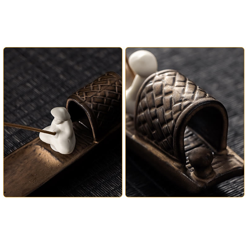Buddha Stones Pescatore Zen Guarigione Marrone Ceramica Bastoncino Incenso Bruciatore Decorazione
