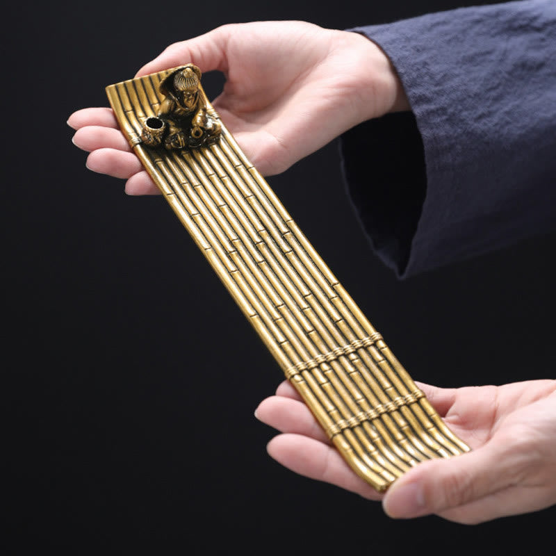 Buddha Stones Pescatore Bambù Barca da pesca Lega Porta incenso Bruciatore di incenso curativo Decorazione