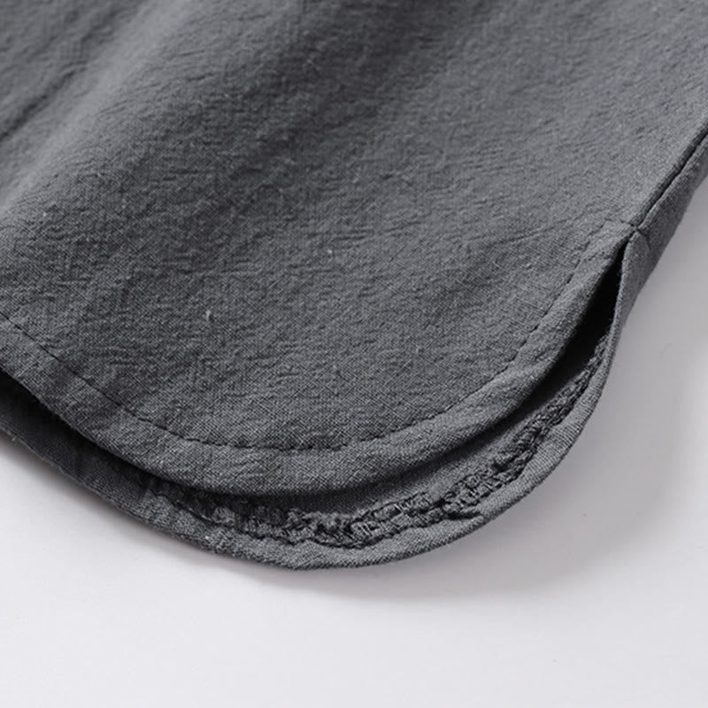 Camicia da uomo in cotone con maniche a tre quarti, casual, tinta unita, due bottoni , Buddha Stones