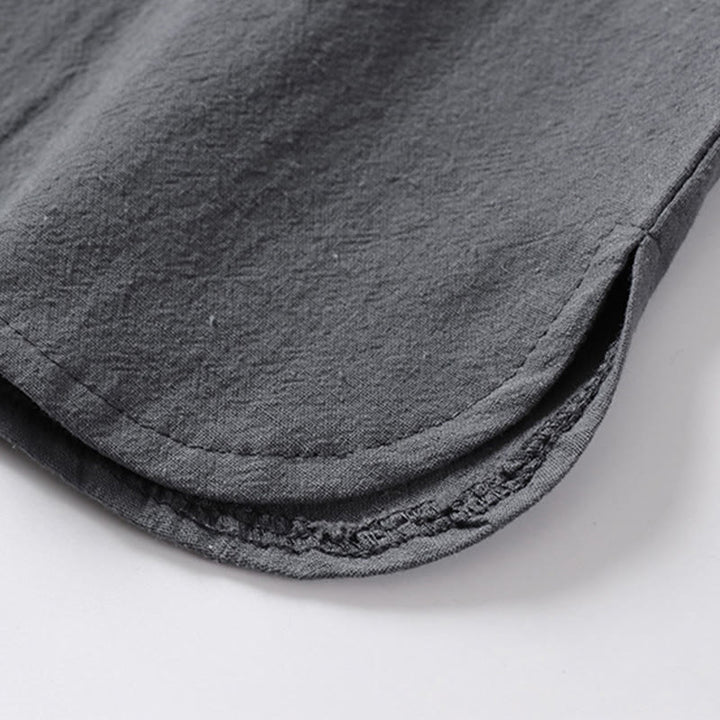 Camicia da uomo in cotone con maniche a tre quarti, casual, tinta unita, due bottoni , Buddha Stones