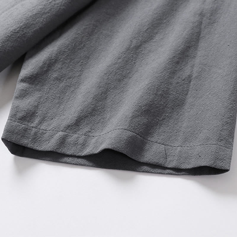 Camicia da uomo in cotone con maniche a tre quarti, casual, tinta unita, due bottoni , Buddha Stones
