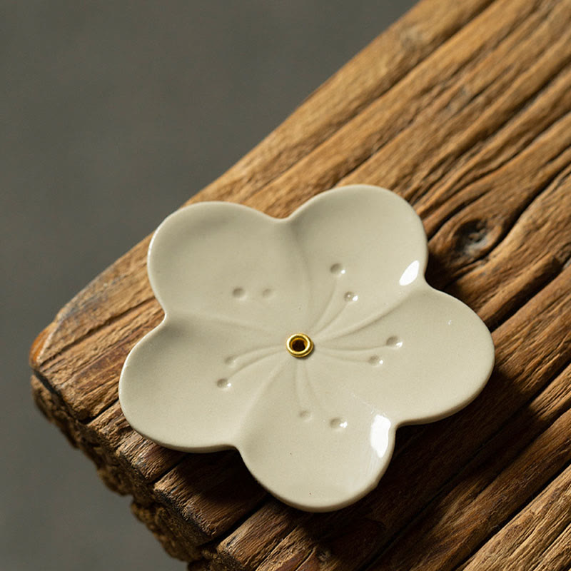 Buddha Stones, loto, fiore di ciliegio, fiore di prugna, crisantemo, bruciatore di incenso in ceramica curativo, decorazione