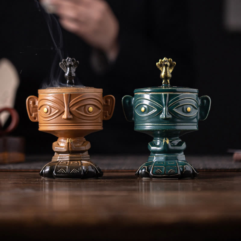 Buddha Stones Sanxingdui Bruciatore di incenso in ceramica curativo Decorazione da scrivania