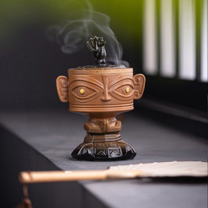 Buddha Stones Sanxingdui Bruciatore di incenso in ceramica curativo Decorazione da scrivania