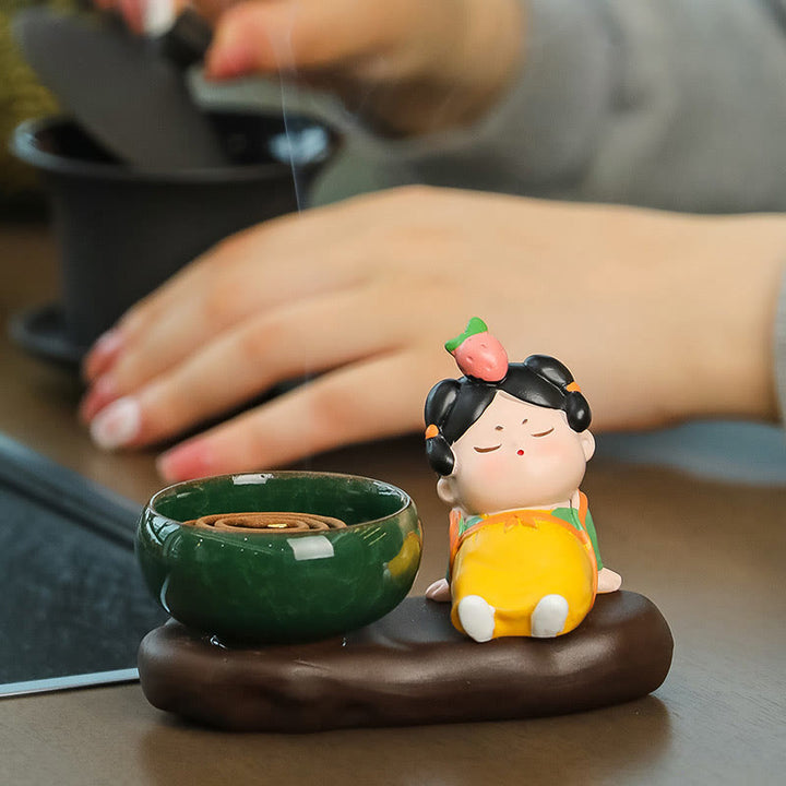 Buddha Stones Dinastia Tang Donna Cibo Guarigione Bruciatore di Incenso in Ceramica Decorazione da Scrivania