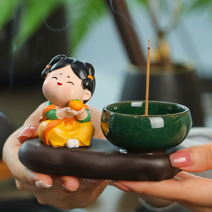 Buddha Stones Dinastia Tang Donna Cibo Guarigione Bruciatore di Incenso in Ceramica Decorazione da Scrivania