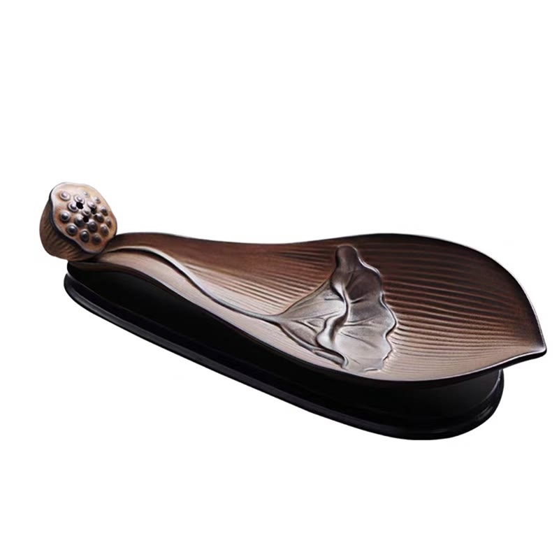 Buddha Stones Lotus Pod Zen Guarigione Marrone Ceramica Bastoncino Bruciatore Incenso Decorazione