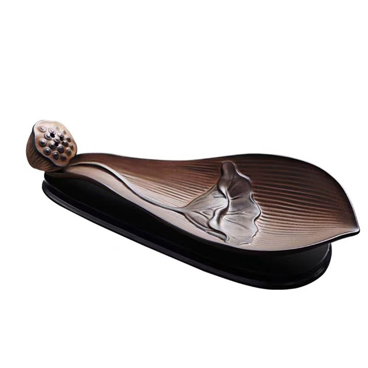 Buddha Stones Lotus Pod Zen Guarigione Marrone Ceramica Bastoncino Bruciatore Incenso Decorazione
