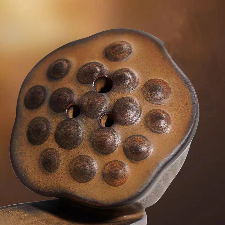 Buddha Stones Lotus Pod Zen Guarigione Marrone Ceramica Bastoncino Bruciatore Incenso Decorazione