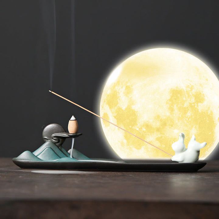 Buddha Stones Moon Rabbit PiXiu Mountain Healing Ceramic Stick Incenso Bruciatore Decorazione