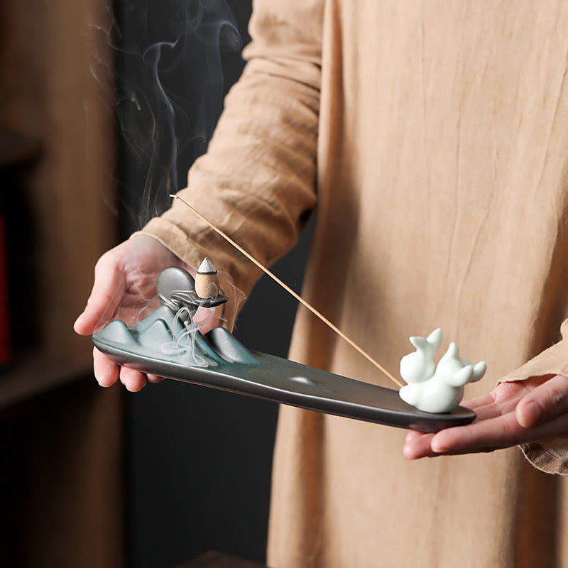 Buddha Stones Moon Rabbit PiXiu Mountain Healing Ceramic Stick Incenso Bruciatore Decorazione
