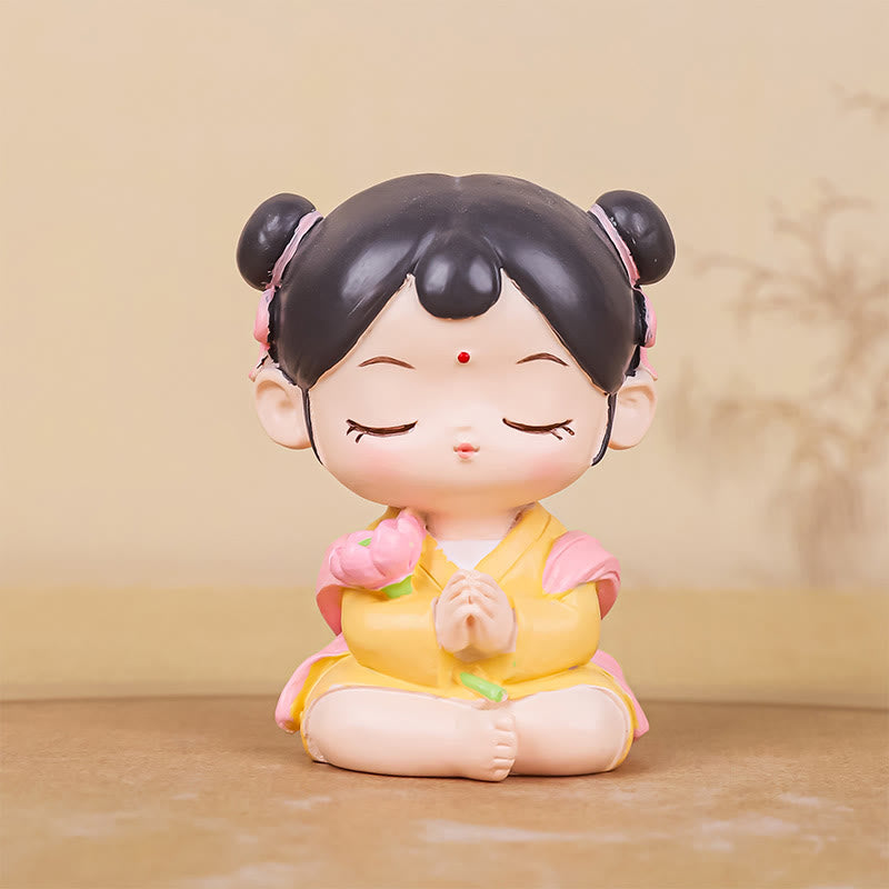 Buddha Stones Meditazione Avalokitesvara Loto Ragazzo Ragazza Statua in Resina Armonia Decorazione per la casa