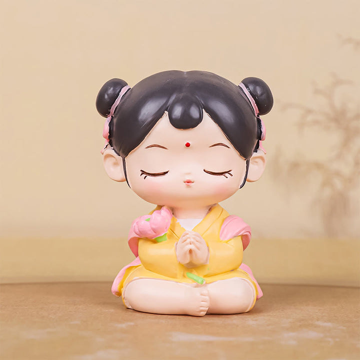 Buddha Stones Meditazione Avalokitesvara Loto Ragazzo Ragazza Statua in Resina Armonia Decorazione per la casa