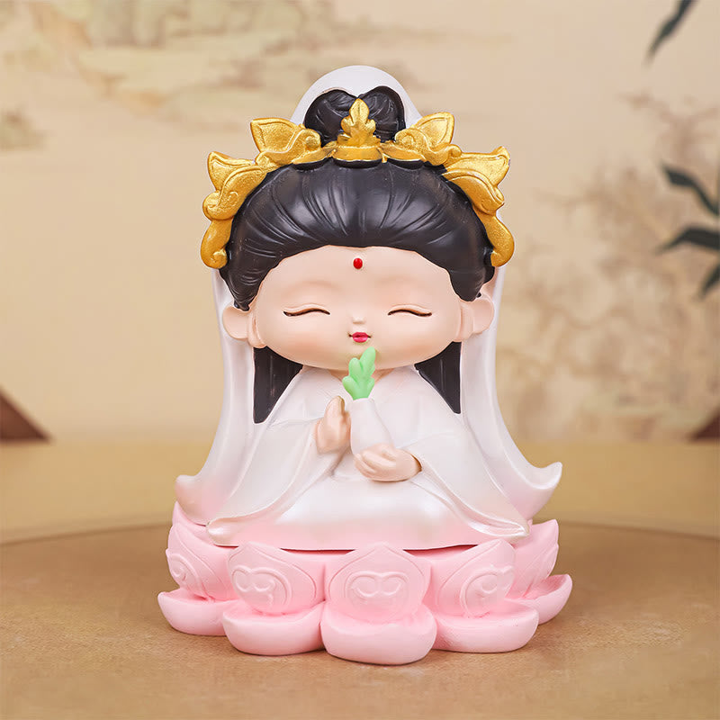 Buddha Stones Meditazione Avalokitesvara Loto Ragazzo Ragazza Statua in Resina Armonia Decorazione per la casa