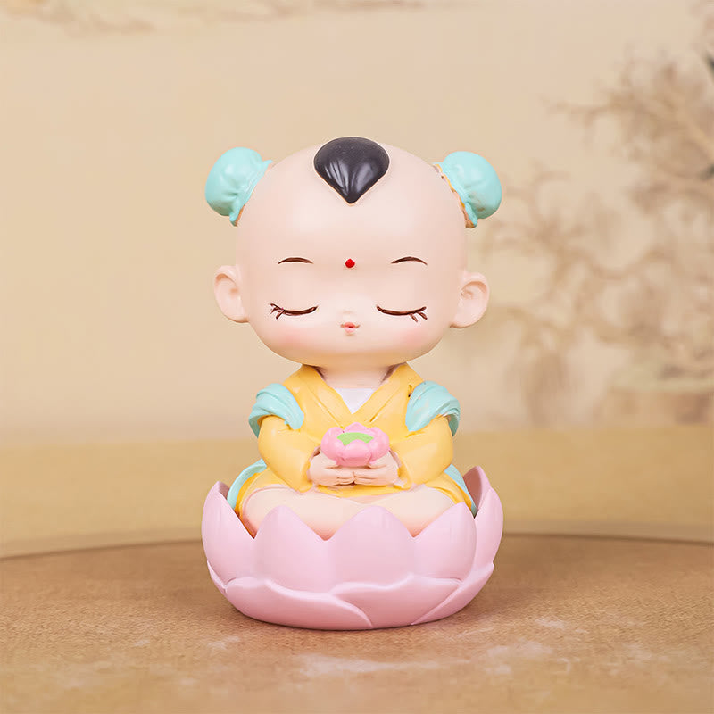 Buddha Stones Meditazione Avalokitesvara Loto Ragazzo Ragazza Statua in Resina Armonia Decorazione per la casa