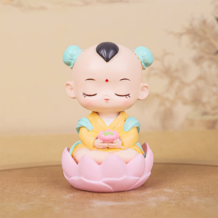 Buddha Stones Meditazione Avalokitesvara Loto Ragazzo Ragazza Statua in Resina Armonia Decorazione per la casa