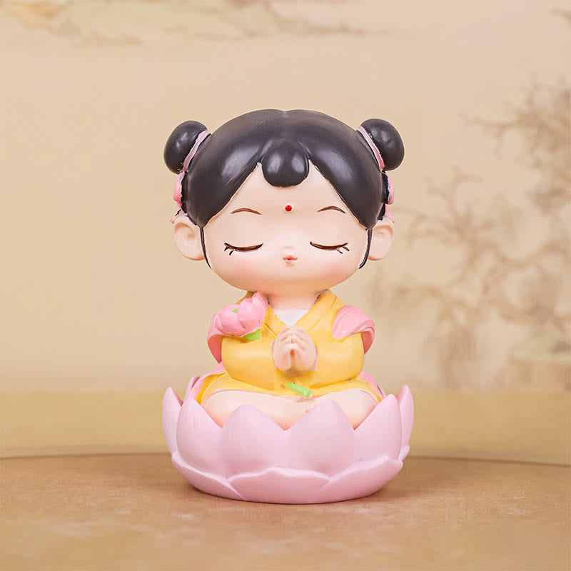 Buddha Stones Meditazione Avalokitesvara Loto Ragazzo Ragazza Statua in Resina Armonia Decorazione per la casa