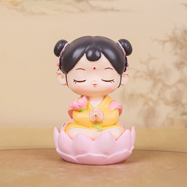 Buddha Stones Meditazione Avalokitesvara Loto Ragazzo Ragazza Statua in Resina Armonia Decorazione per la casa