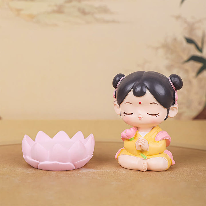 Buddha Stones Meditazione Avalokitesvara Loto Ragazzo Ragazza Statua in Resina Armonia Decorazione per la casa