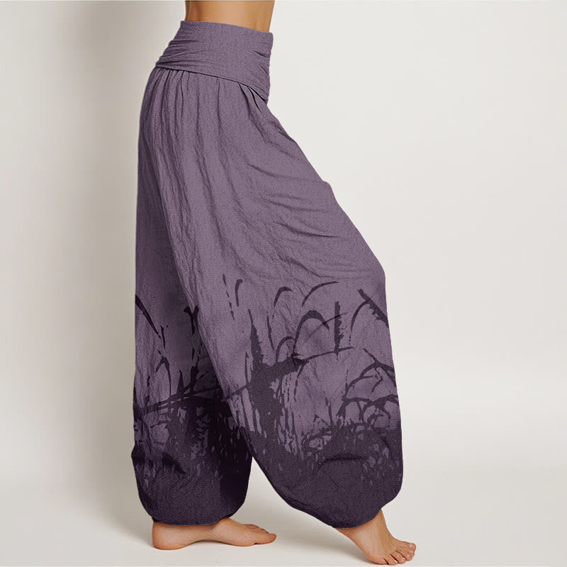 Pantaloni harem elastici in vita da donna con motivo erba selvatica e Buddha Stones - image 9