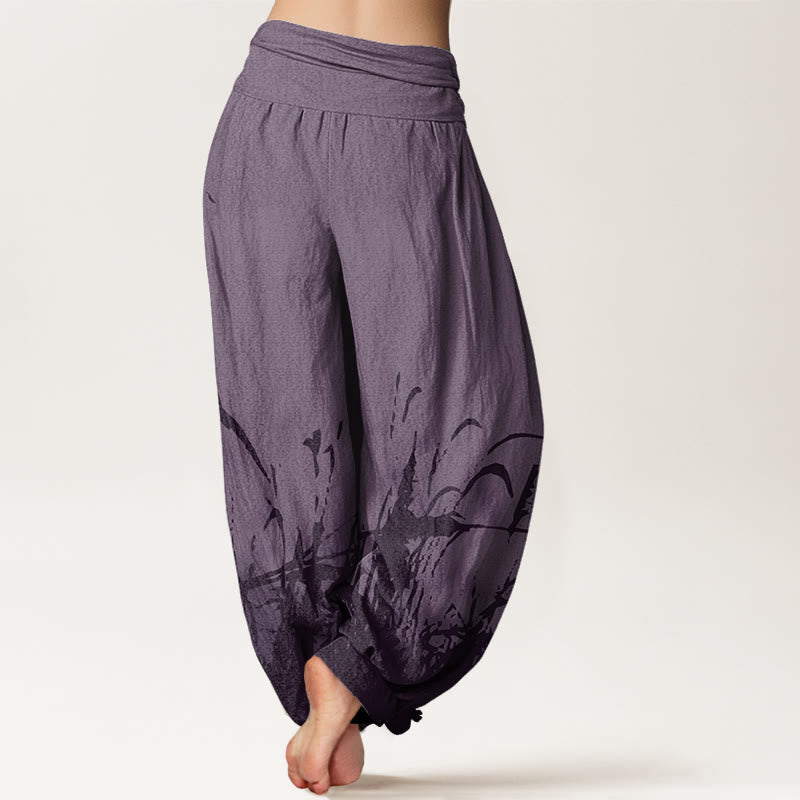 Pantaloni harem elastici in vita da donna con motivo erba selvatica e Buddha Stones - image 10