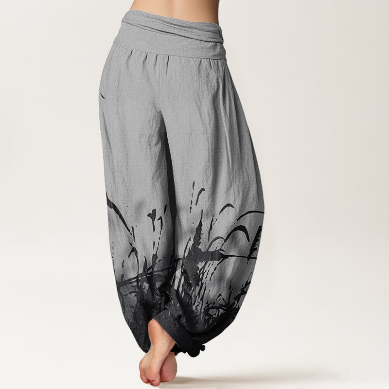 Pantaloni harem elastici in vita da donna con motivo erba selvatica e Buddha Stones - image 3