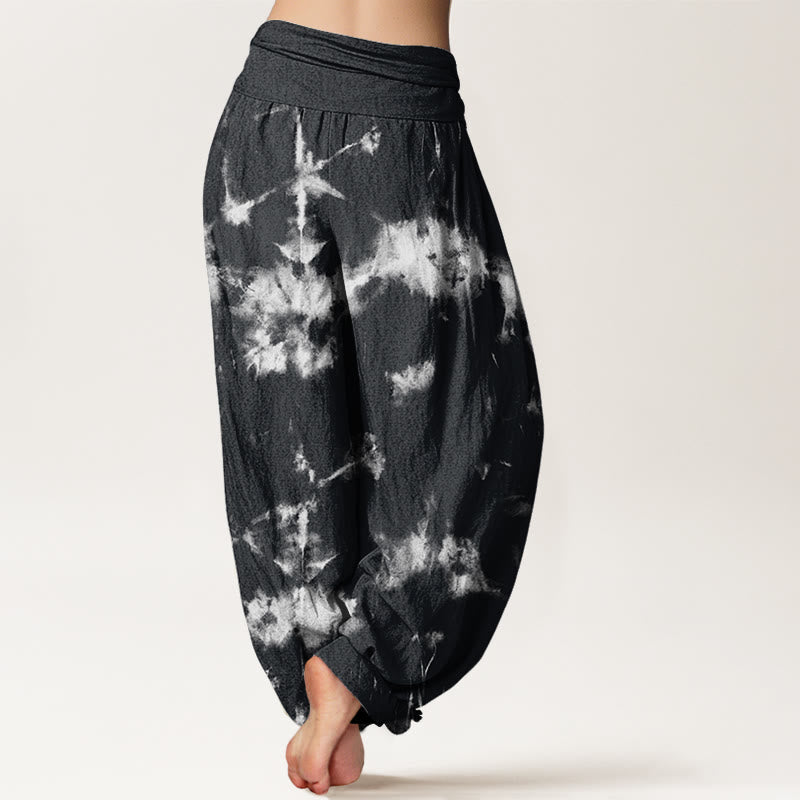 Pantaloni harem elastici in vita da donna con motivo tie-dye, linee bianche , Buddha Stones - image 3