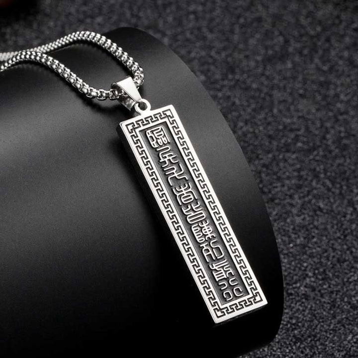 Buddha Stones Il Mantra delle Nove Parole Collana Pendente in Acciaio al Titanio Bagua Yin Yang Equilibrio - Argento Il mantra di nove parole - image 10