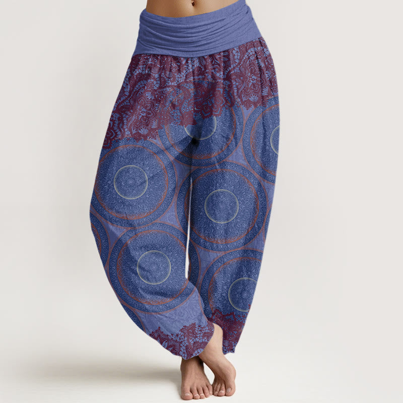 Pantaloni harem con elastico in vita da donna, motivo Buddha Stones Casual Flowers Compass Design - Ardesia blu medio - US22, UK/AU26, EU54 (6XL) - image 8