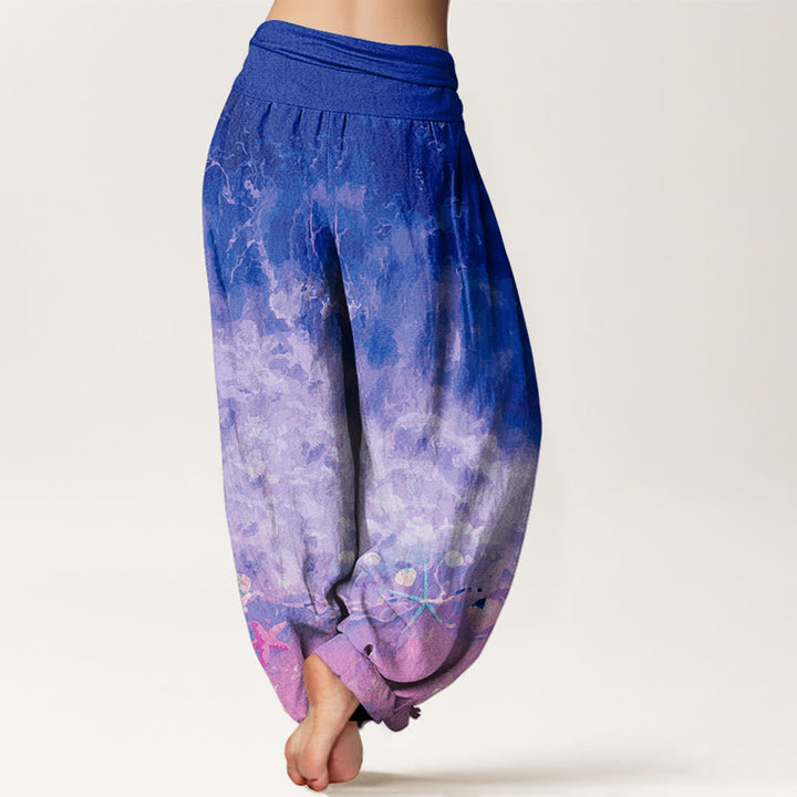 Pantaloni harem con elastico in vita da donna con motivo Buddha Stones Vast Ocean - image 10