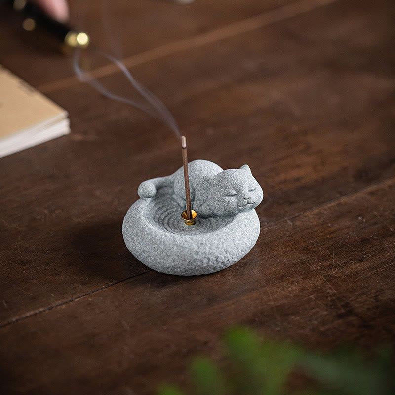 Buddha Stones Carino Gatto Pigro in Piedi Bruciatore di Incenso Guarigione Decorazione da Scrivania - image 18