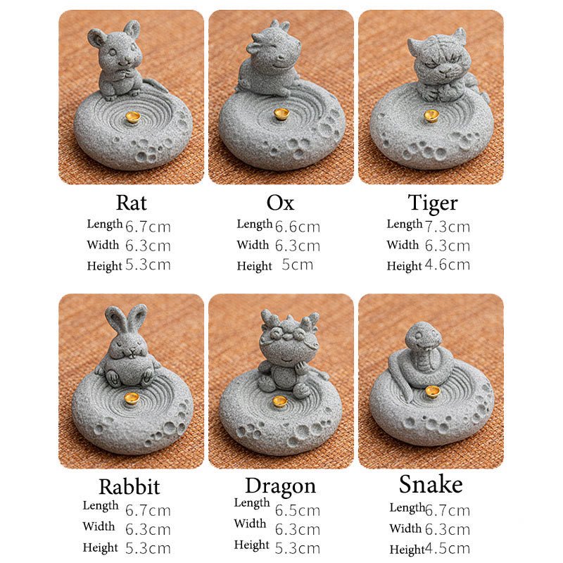 Buddha Stones Zodiaco cinese Bruciatore di incenso curativo Decorazione da scrivania