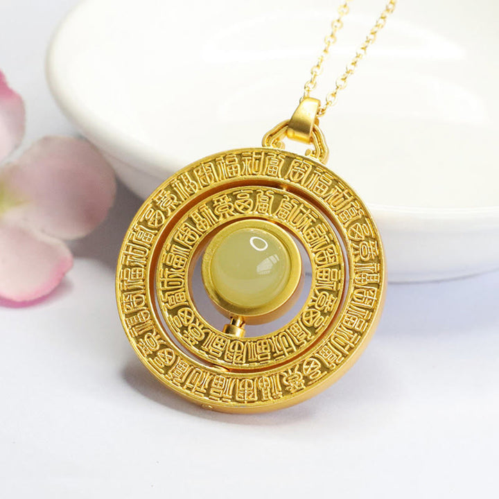 Buddha Stones Hetian Jade Cento Benedizioni Fu Carattere Fortuna Collana Pendente Girevole