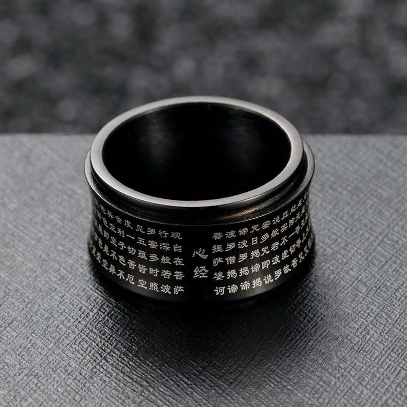 Buddha Stones Scritture in miniatura tibetane Cuore Sutra Anello in acciaio al titanio Spinner Balance