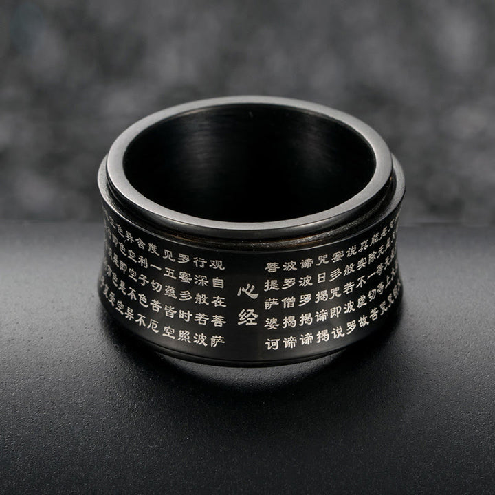 Buddha Stones Scritture in miniatura tibetane Cuore Sutra Anello in acciaio al titanio Spinner Balance