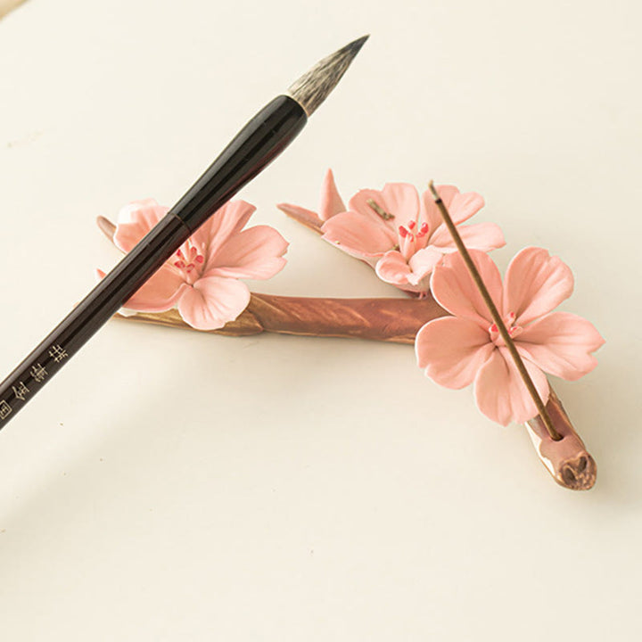 Buddha Stones Rami di fiori di prugna in fiore Bruciatore di incenso curativo in ceramica Decorazione da scrivania