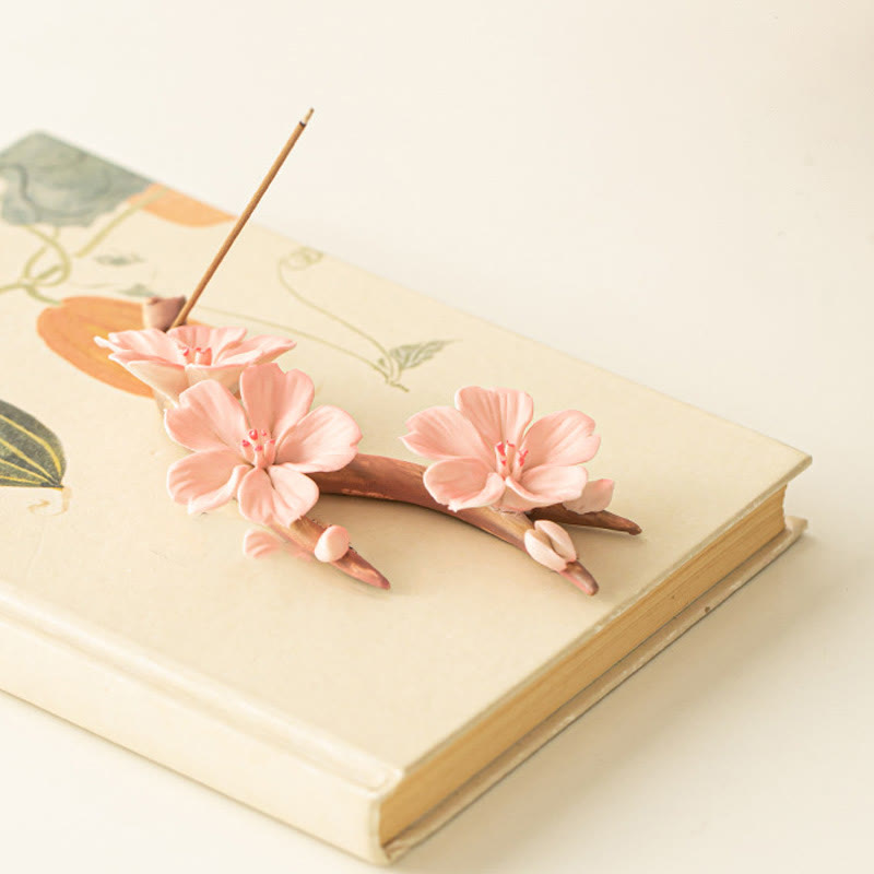 Buddha Stones Rami di fiori di prugna in fiore Bruciatore di incenso curativo in ceramica Decorazione da scrivania