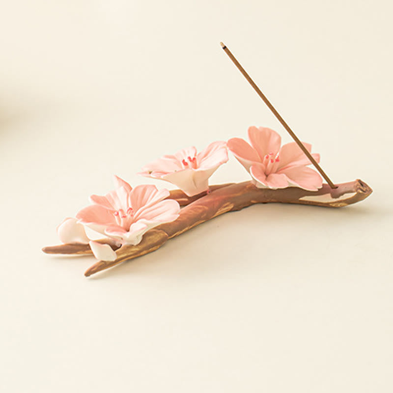 Buddha Stones Rami di fiori di prugna in fiore Bruciatore di incenso curativo in ceramica Decorazione da scrivania